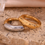 Modern 18K Gold Plated Titanium Steel Two Tone Bold Smile Ring