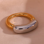 Modern 18K Gold Plated Titanium Steel Two Tone Bold Smile Ring