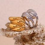 18K Gold Plated Stainless Steel Water Drops and Waves Domed Ring, A Unique and Artistic Jewelry Piece for Women