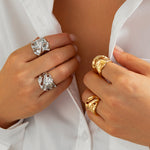 Chic Geometric Wide Open Ring 2-Piece Ring Set, Stylish Light Luxury Statement Jewelry