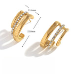 Fashion temperament, simple creative earrings, stainless steel, niche three layer C-shaped rhinestone stud earring