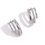 Fashion temperament, simple creative earrings, stainless steel, niche three layer C-shaped rhinestone stud earring