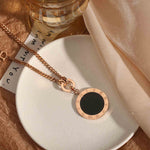 High end women's roman numeral sweater chain necklace rose gold titanium steel, long pendant