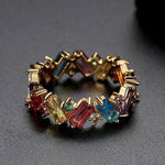 Multicolor cubic zirconia electroplated gold banquet ring, exquisite & stylish full setting ring