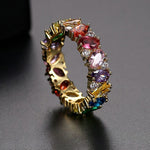 Multicolor cubic zirconia electroplated gold banquet ring, exquisite & stylish full setting ring