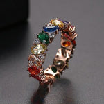 Multicolor cubic zirconia electroplated gold banquet ring, exquisite & stylish full setting ring