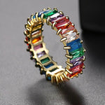 Multicolor cubic zirconia electroplated gold banquet ring, exquisite & stylish full setting ring