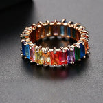 Multicolor cubic zirconia electroplated gold banquet ring, exquisite & stylish full setting ring