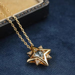 The sea of stars original design blue topaz necklace 925 sterling silver goldplated simple retro pendant