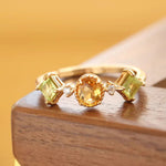 Canola flower original design citrine ring, 925 sterling silver gold plated simple peridot open ring adjustable vintage design