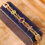 Victorian inspired vintage natural gemstone double layer 925 sterling silver bracelet, gilded for a delicate retro charm