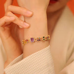 Victorian inspired vintage natural gemstone double layer 925 sterling silver bracelet, gilded for a delicate retro charm