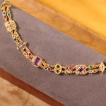 Victorian inspired vintage natural gemstone double layer 925 sterling silver bracelet, gilded for a delicate retro charm