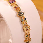 Victorian inspired vintage natural gemstone double layer 925 sterling silver bracelet, gilded for a delicate retro charm