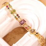 Victorian inspired vintage natural gemstone double layer 925 sterling silver bracelet, gilded for a delicate retro charm