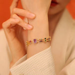 Victorian inspired vintage natural gemstone double layer 925 sterling silver bracelet, gilded for a delicate retro charm