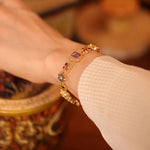 Victorian inspired vintage natural gemstone double layer 925 sterling silver bracelet, gilded for a delicate retro charm