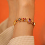 Victorian inspired vintage natural gemstone double layer 925 sterling silver bracelet, gilded for a delicate retro charm