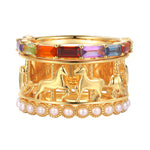 Carousel original design of the vintage gemstone, pearl stacking ring, 925 sterling silver gold plated healing jewelry