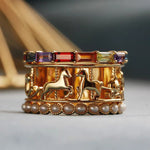 Carousel original design of the vintage gemstone, pearl stacking ring, 925 sterling silver gold plated healing jewelry